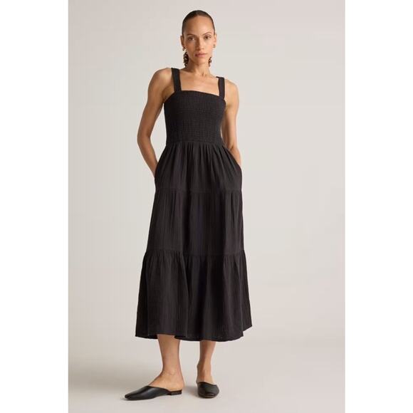 Quince Dresses & Skirts - New Quince 100% Organic Linen Gauze Smocked Dress Black Small CC4609